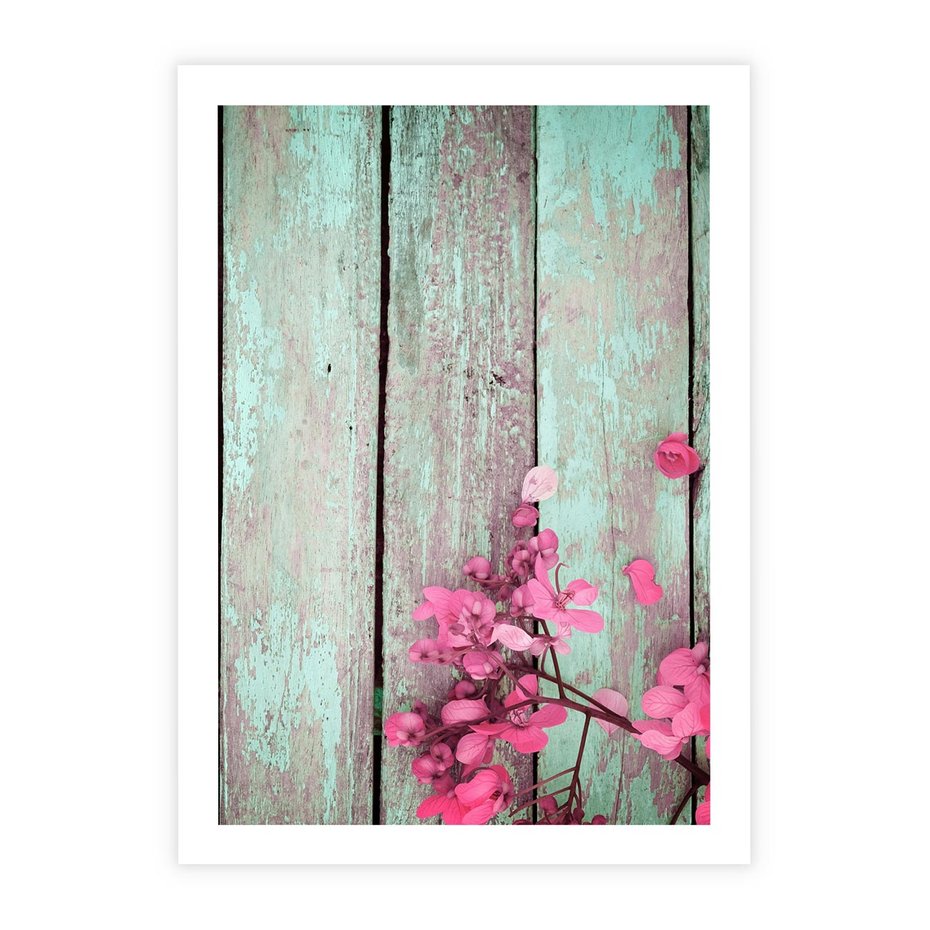 Plakat bez ramy 30x40 - Urok Dawnych Czasów - kwiaty, deski