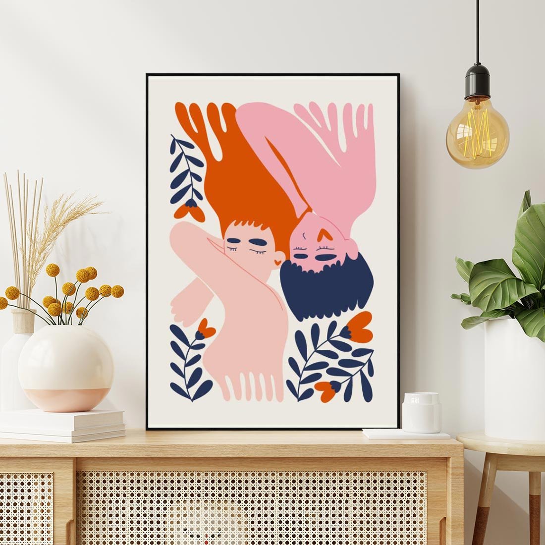 Obraz w ramie 50x70 - Miłość w Dwóch Sercach - miłość, para zakochanych - rama czarna