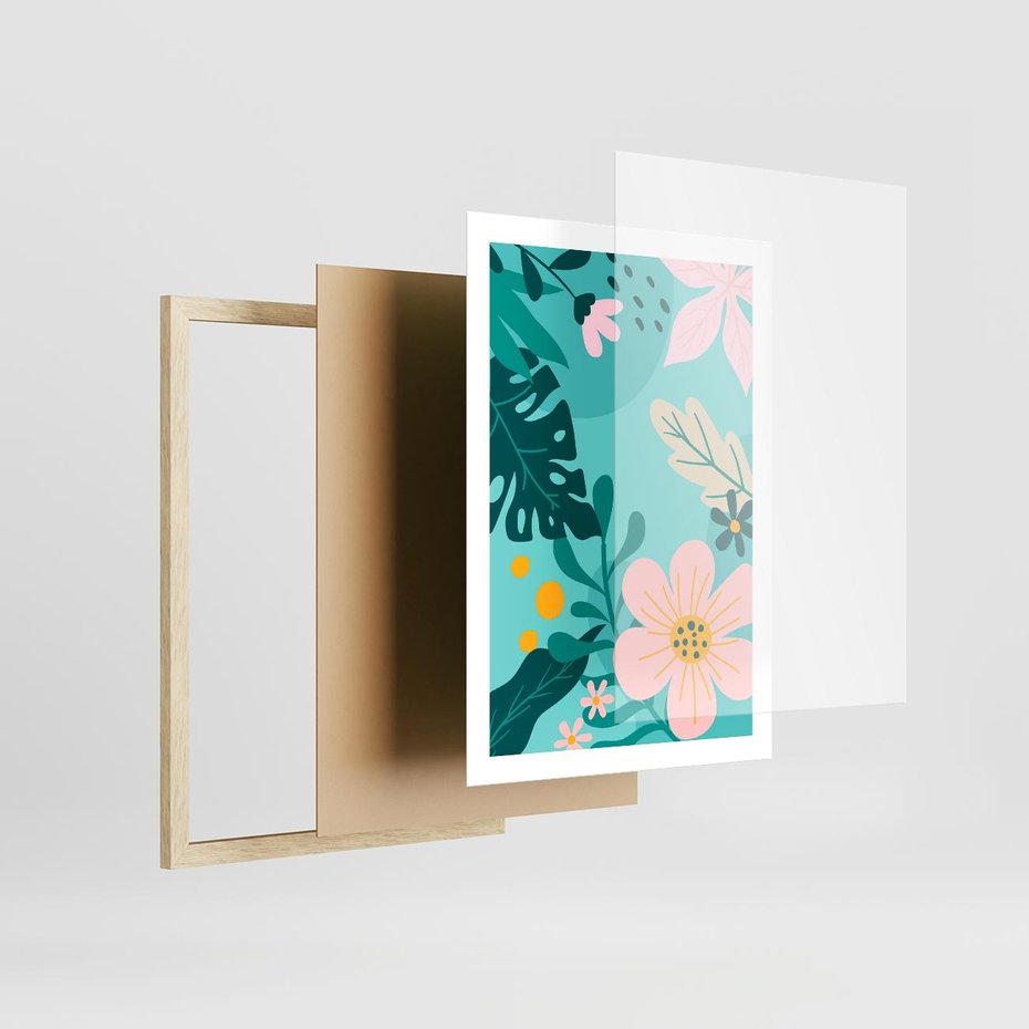 Plakat w ramie 50x70 - Kwiatowy Impuls - pastelowa kompozycja, kwiaty - rama drewno