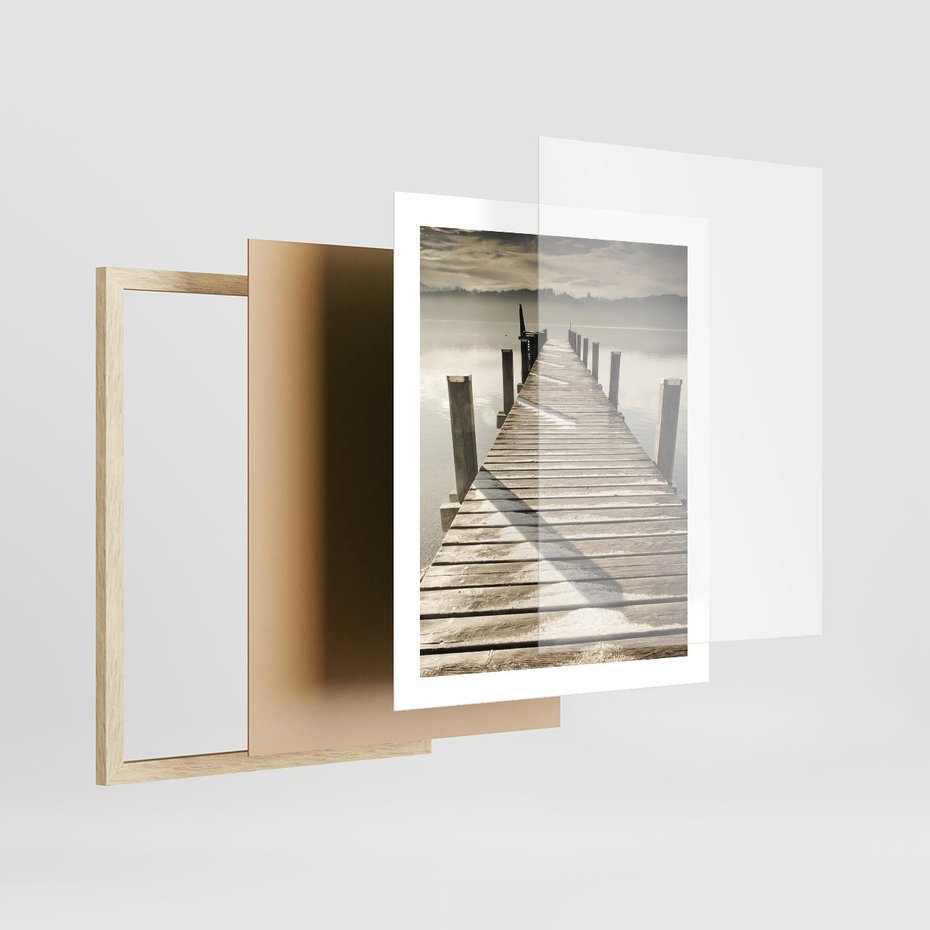 Plakat w ramie 40x50 - Idylliczny pomost nad jeziorem - pomost, jezioro - rama drewno
