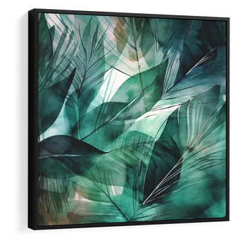 Obraz w ramie 50x50 - Zieleń Tropików - tropikalne zielone liście palmy, monstera - rama czarna