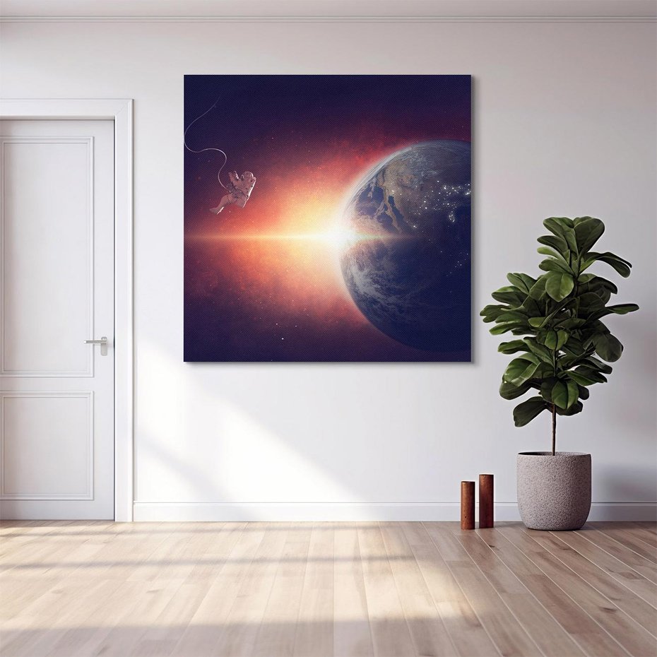 Obraz na płótnie 60x60 - Kosmiczne spotkanie: ziemia i słońce - kosmos, ziemia
