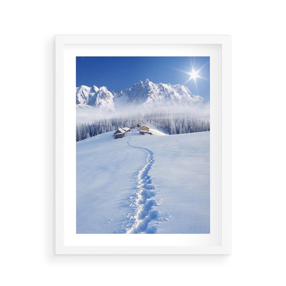 Plakat w ramie 40x50 - Magia zimowych gór - zima, góry - rama biała