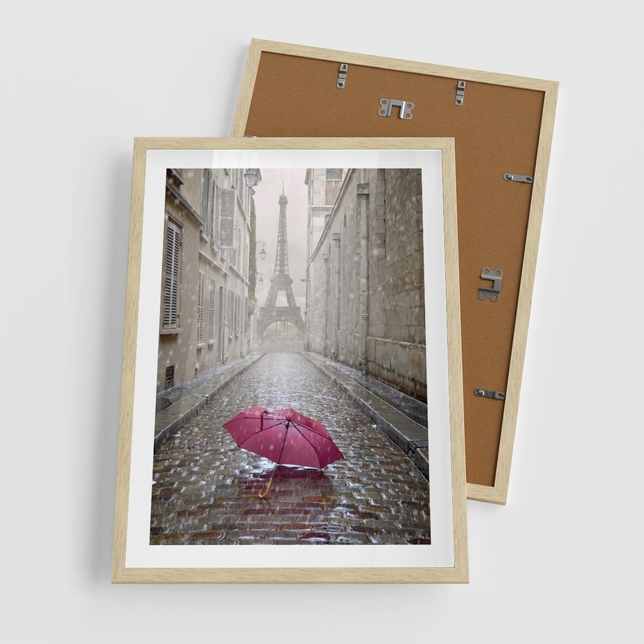 Plakat w ramie 50x70 - Francuska elegancja pod parasolem - Francja, parasol - rama drewno