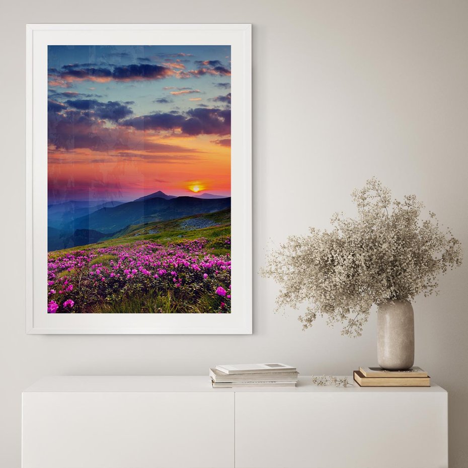 Plakat bez ramy 30x40 - Górski Zachód - góry, łąka