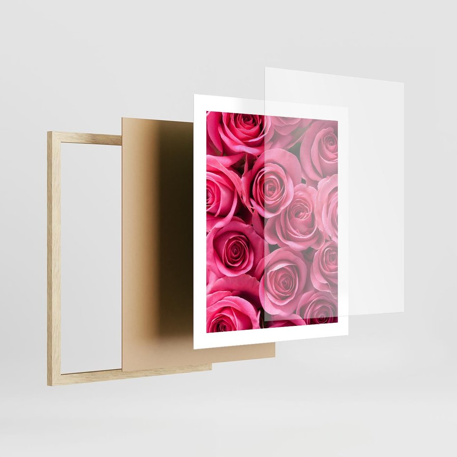 Plakat w ramie 40x50 - Romantyczne róże w pełnym rozkwicie - róże, kwiaty - rama drewno