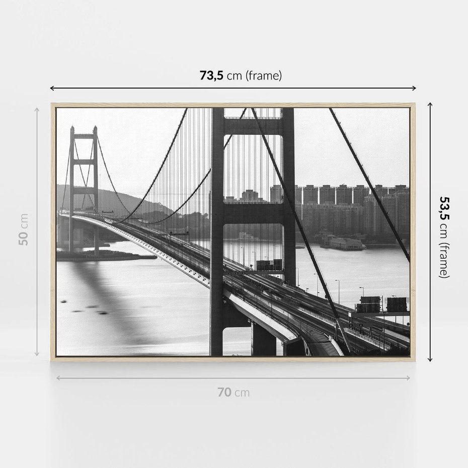 Obraz w ramie 70x50 - Ikona Miasta - most Nowy Jork, czarno biała fotografia - rama drewno