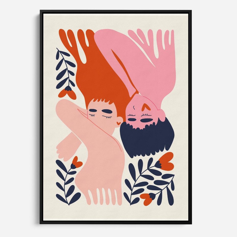 Obraz w ramie 50x70 - Miłość w Dwóch Sercach - miłość, para zakochanych - rama czarna