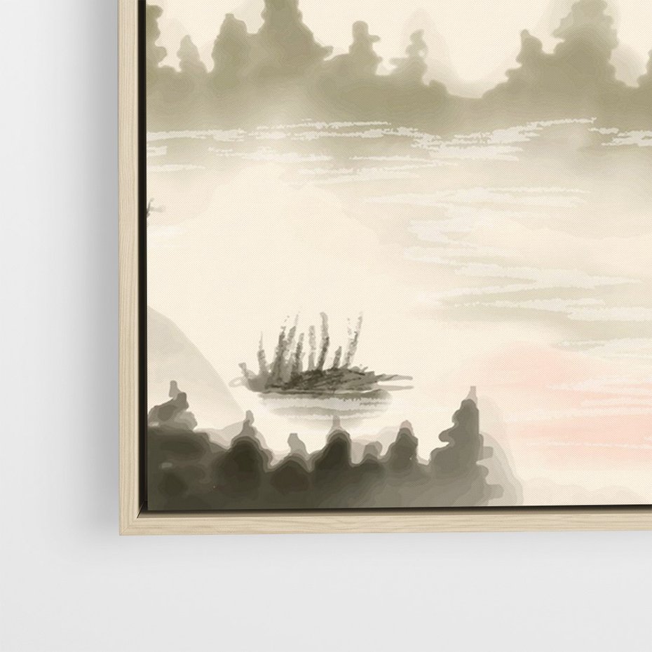 Obraz w ramie 50x70 - Przyroda Japonii - japońska akwarela, góry - rama drewno