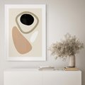Plakat w ramie 40x50 - Beżowa Synergia - beżowa abstrakcyjna kompozycja, czarny akcent - rama biała