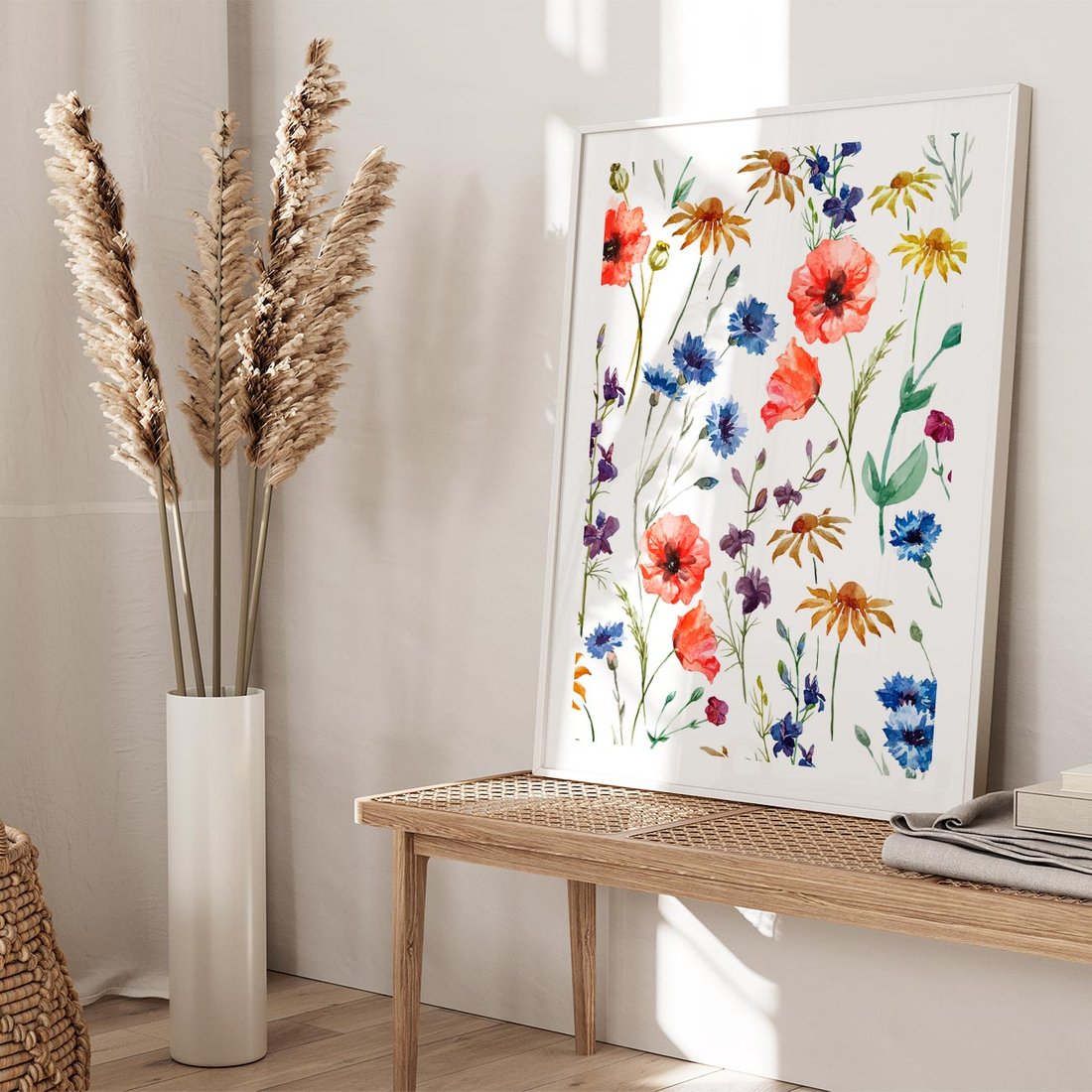 Plakat bez ramy 50x70 - Kwiatowe radości na łące - kwiaty, łączka