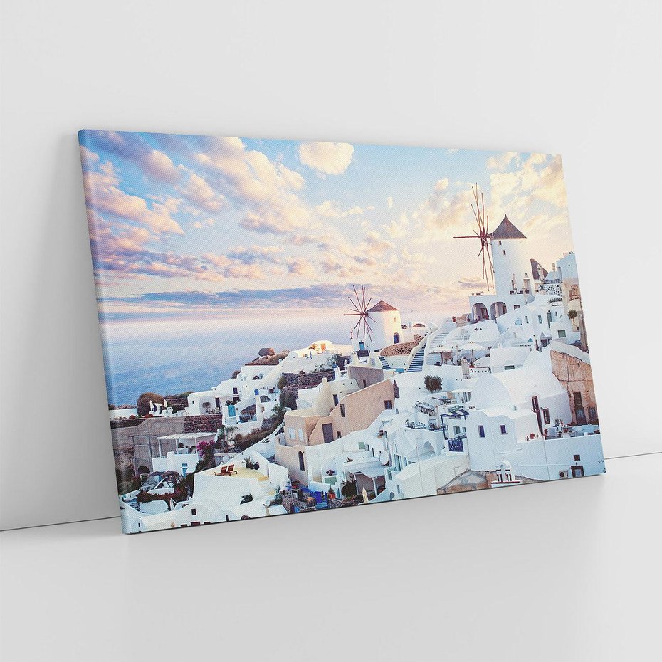 Obraz na płótnie 120x80 - Biel ponad Błękitem - Santorini, białe budynki