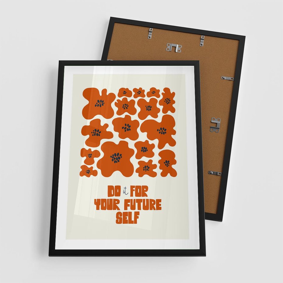 Plakat w ramie 50x70 - Taniec Kolorowych Promieni - self care, kompozycja kwiaty - rama czarna