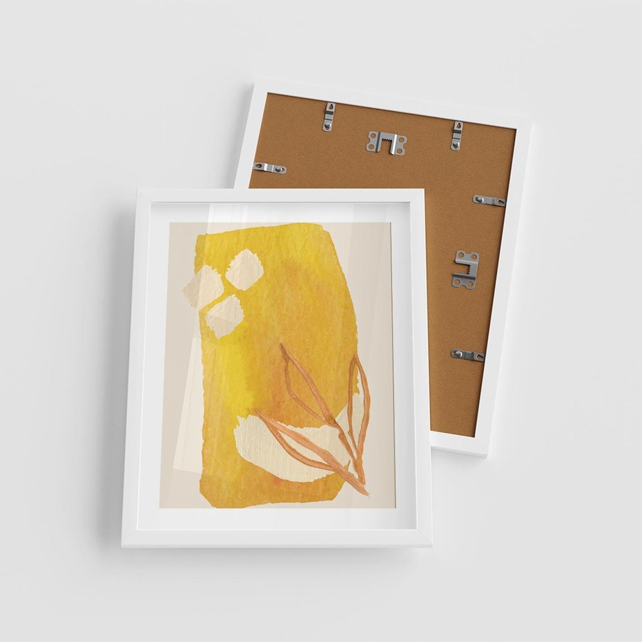 Plakat w ramie 40x50 - Kolorowe Marzenia - abstrakcyjna żółta plama, akwarela - rama biała