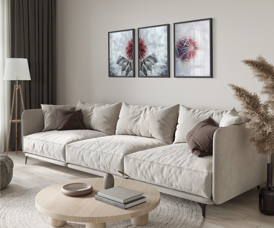 Zestaw obrazy w ramie 50x70 galeria - Dmuchawiec, nowoczesny, minimalizm - rama czarna