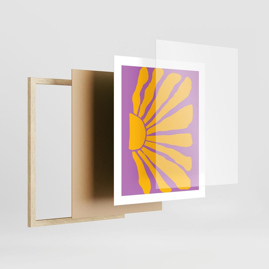 Plakat w ramie 40x50 - Podróżne Kontury - abstrakcyjny plakat, intensywne różowe tło - rama drewno