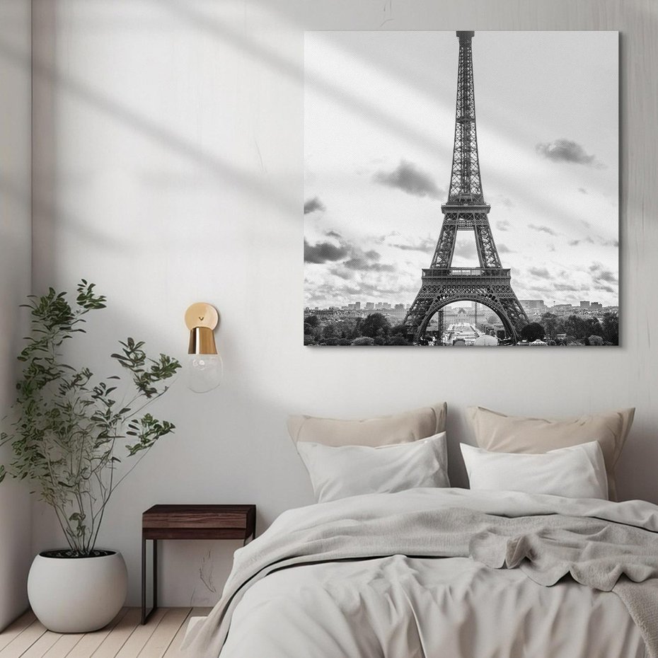 Obraz na płótnie 70x70 - Wieża Eiffla - czarno białe zdjecie, wieża eiffla