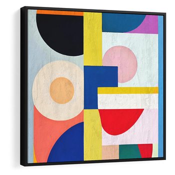 Obraz w ramie 50x50 - Harmonia Kolorowych Impulsów - abstrakcyjne geometryczne kształty, olejny obraz - rama czarna