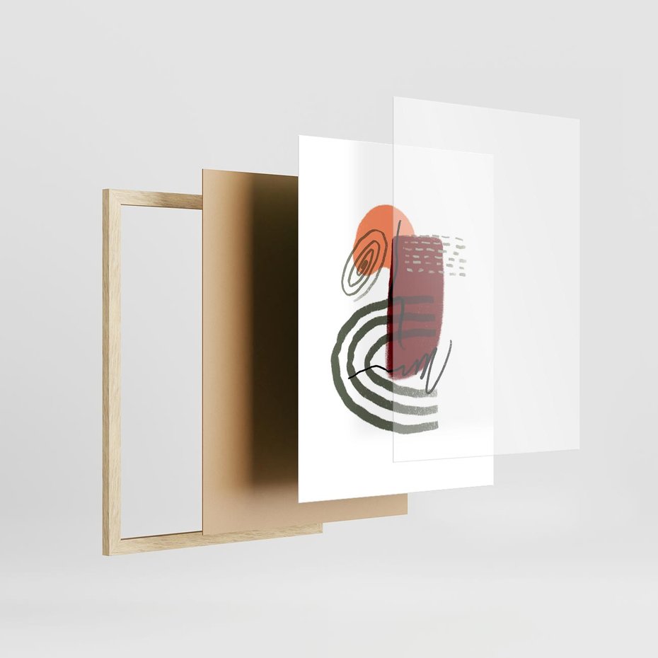 Plakat w ramie 50x70 - Boho Raj - abstrakcyjna sztuka, boho kształty - rama drewno