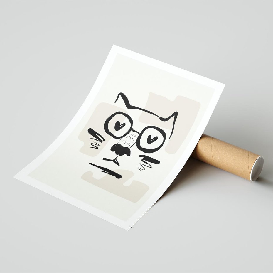 Plakat bez ramy 21x30 - Minimalistyczny Kot: Czarna Kreska - kot, grafika