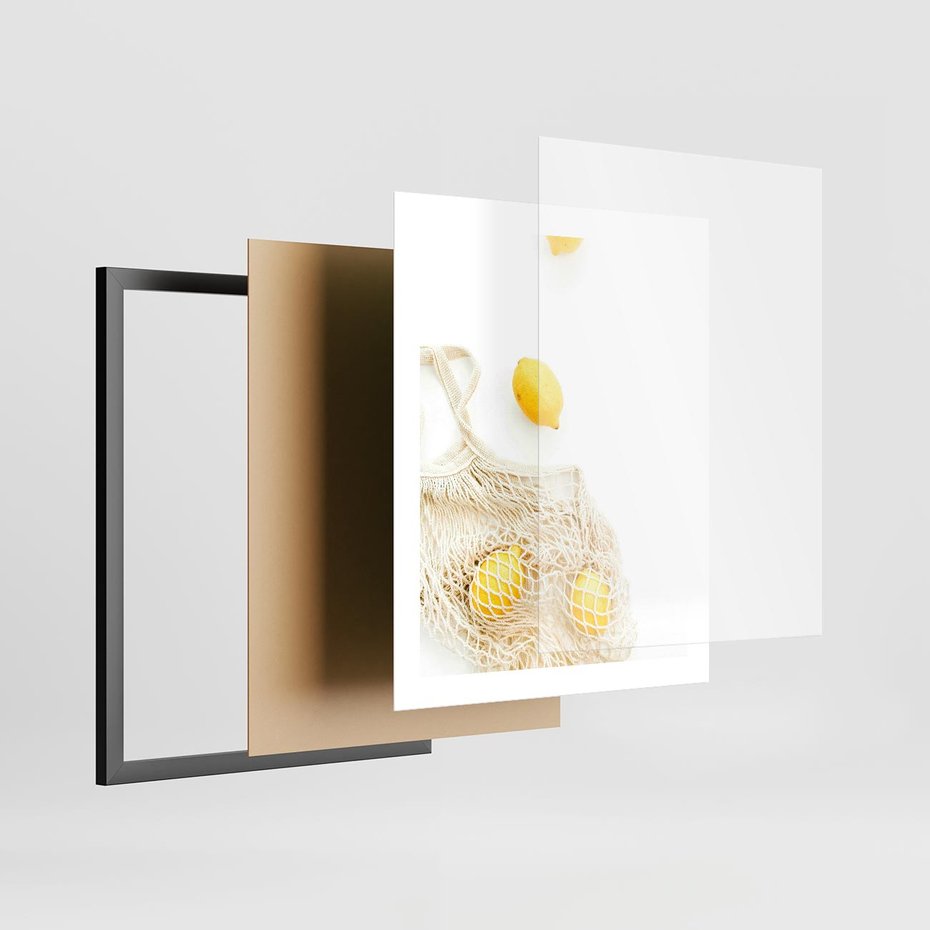 Plakat w ramie 40x50 - Cytrynowa Siatka - cytryny, materiałowa siatka - rama czarna