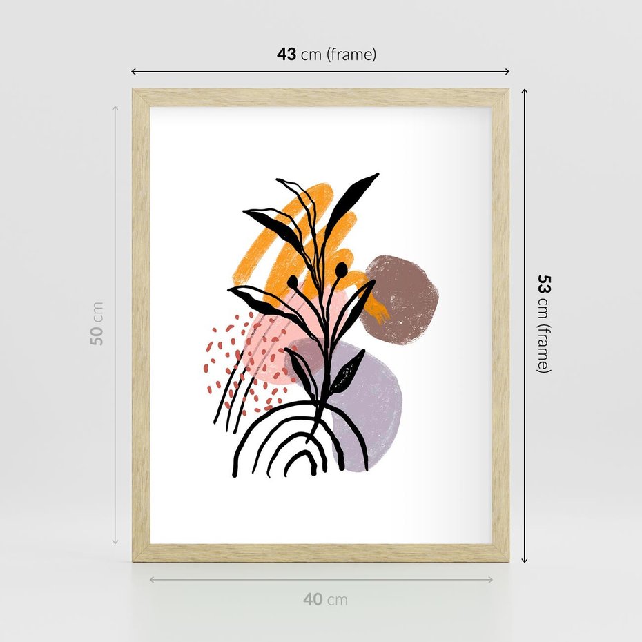 Plakat w ramie 40x50 - Migocące Bezgraniczności - abstrakcyjna sztuka, liść monstery - rama drewno