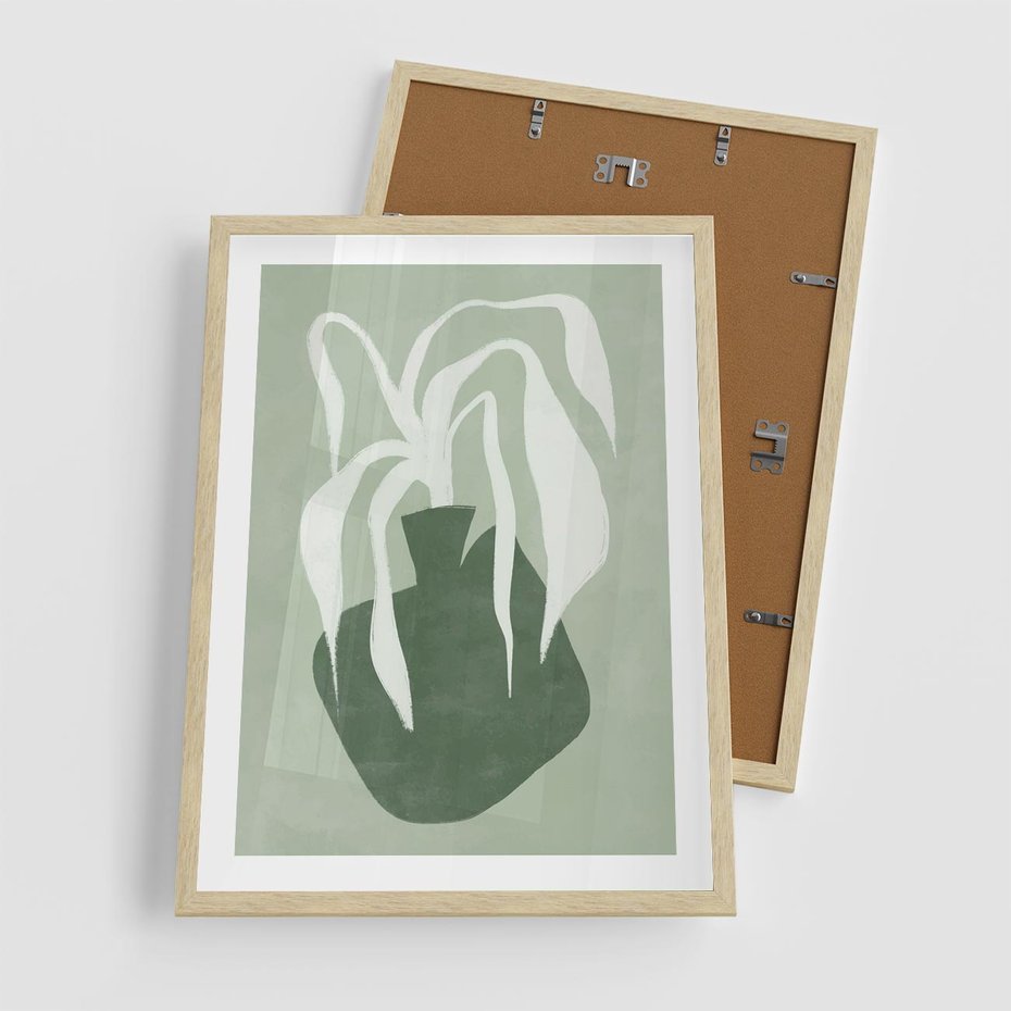Plakat w ramie 50x70 - Zieleń Pulsującego Spokoju - zielona abstrakcja, zgaszona zieleń - rama drewno