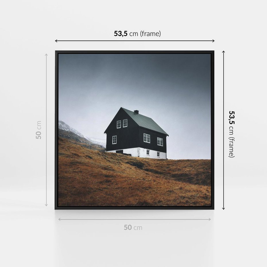 Obraz w ramie 50x50 - Ciepło i Przytulność - skandynawski, domek - rama czarna
