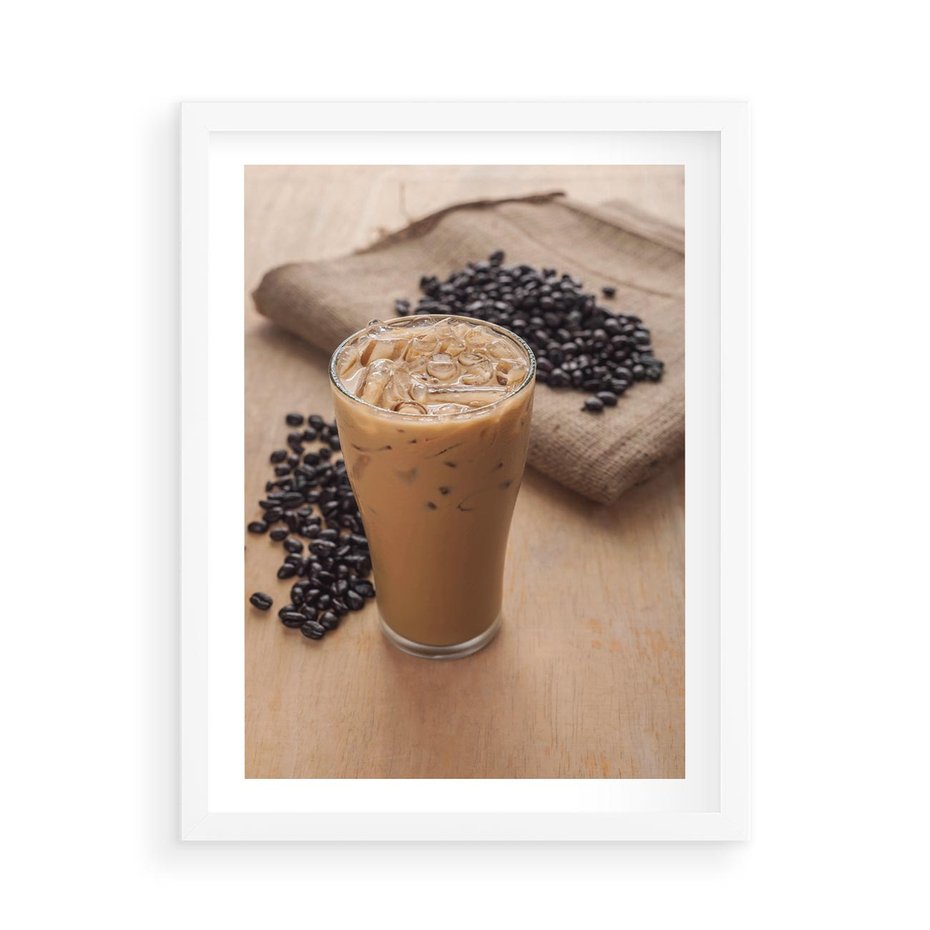 Plakat w ramie 50x70 - Kawa ice coffee: orzeźwiający napój - kawa, ice - rama biała