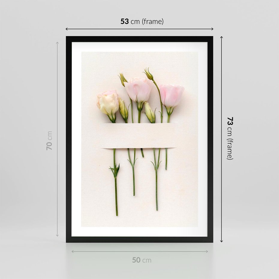 Plakat w ramie 50x70 - Białe kwiatowe uniesienia - białe, kwiaty - rama czarna