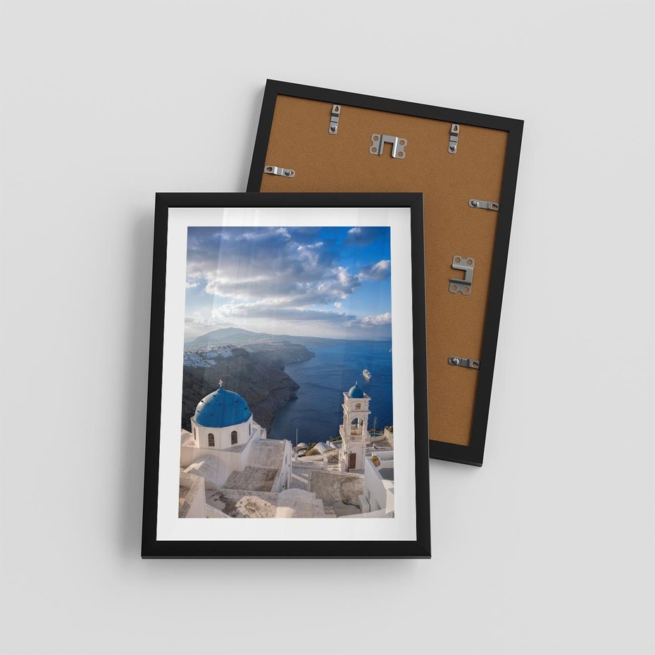 Plakat w ramie 30x40 - Błękitne Przezycia - Santorini, morze - rama czarna