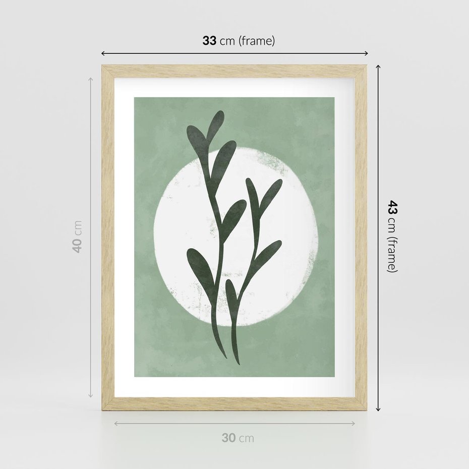 Plakat w ramie 30x40 - Kształty Zielonego Ukojenia - zielony plakat, roślinne motywy - rama drewno