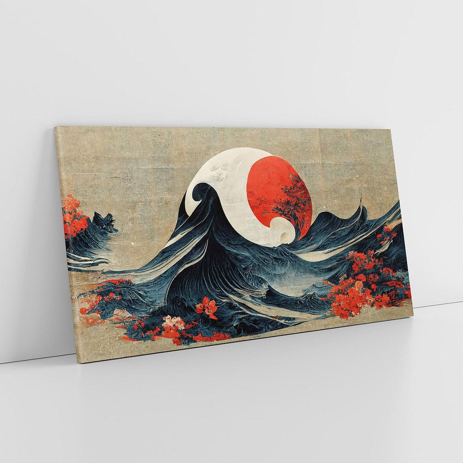 Obraz na płótnie 120x60 - Requiem dla marzeń - sztuka japońska, fale oceanu
