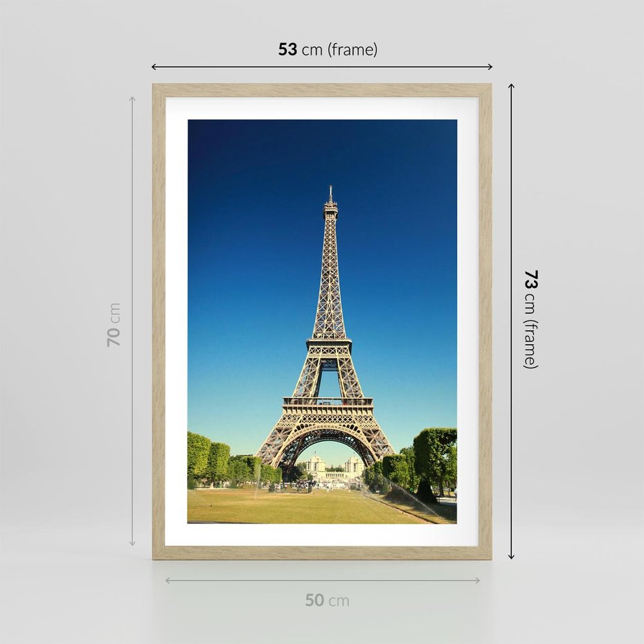 Plakat w ramie 50x70 - Ikoniczny symbol miasta - wieża, Eiffla - rama drewno