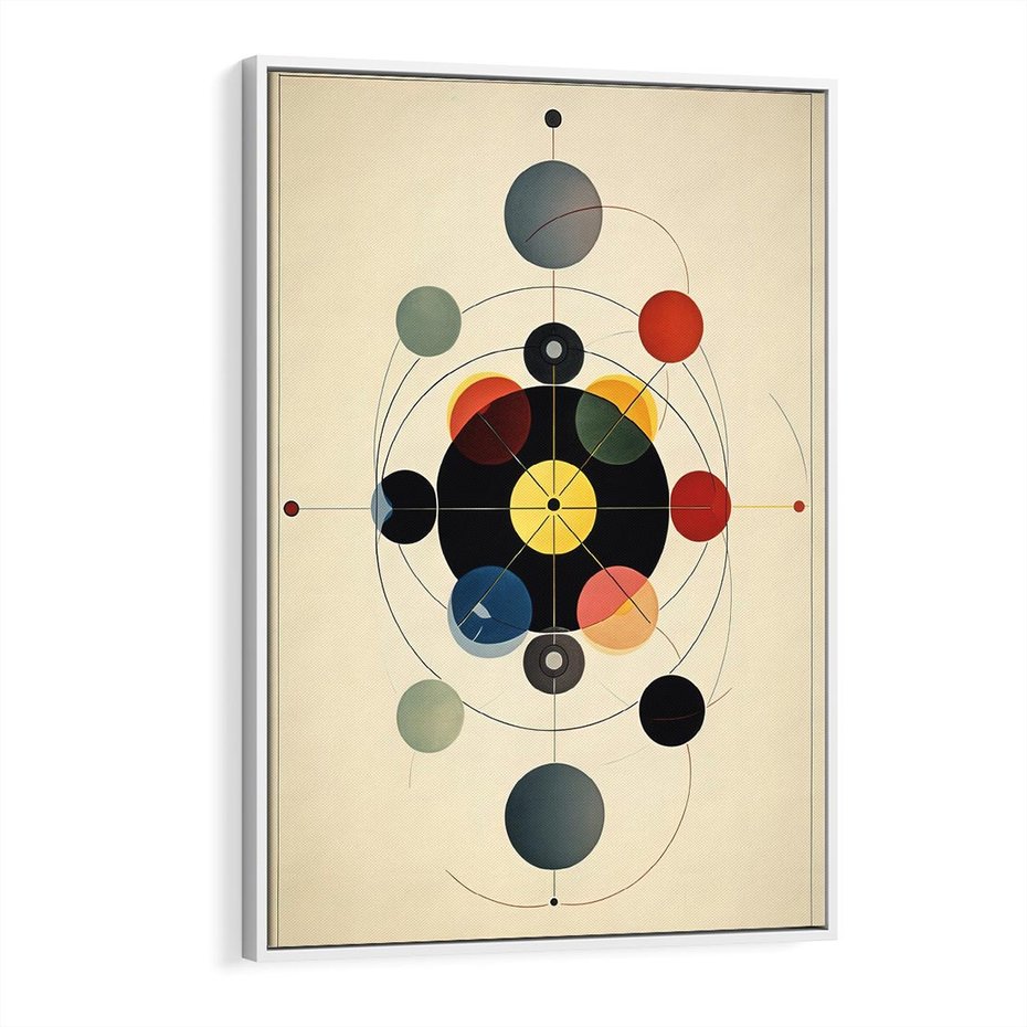 Obraz w ramie 80x120 - Bezgraniczny Taniec Światła - abstrakcyjna geometryczna kompozycja, koła linie - rama biała