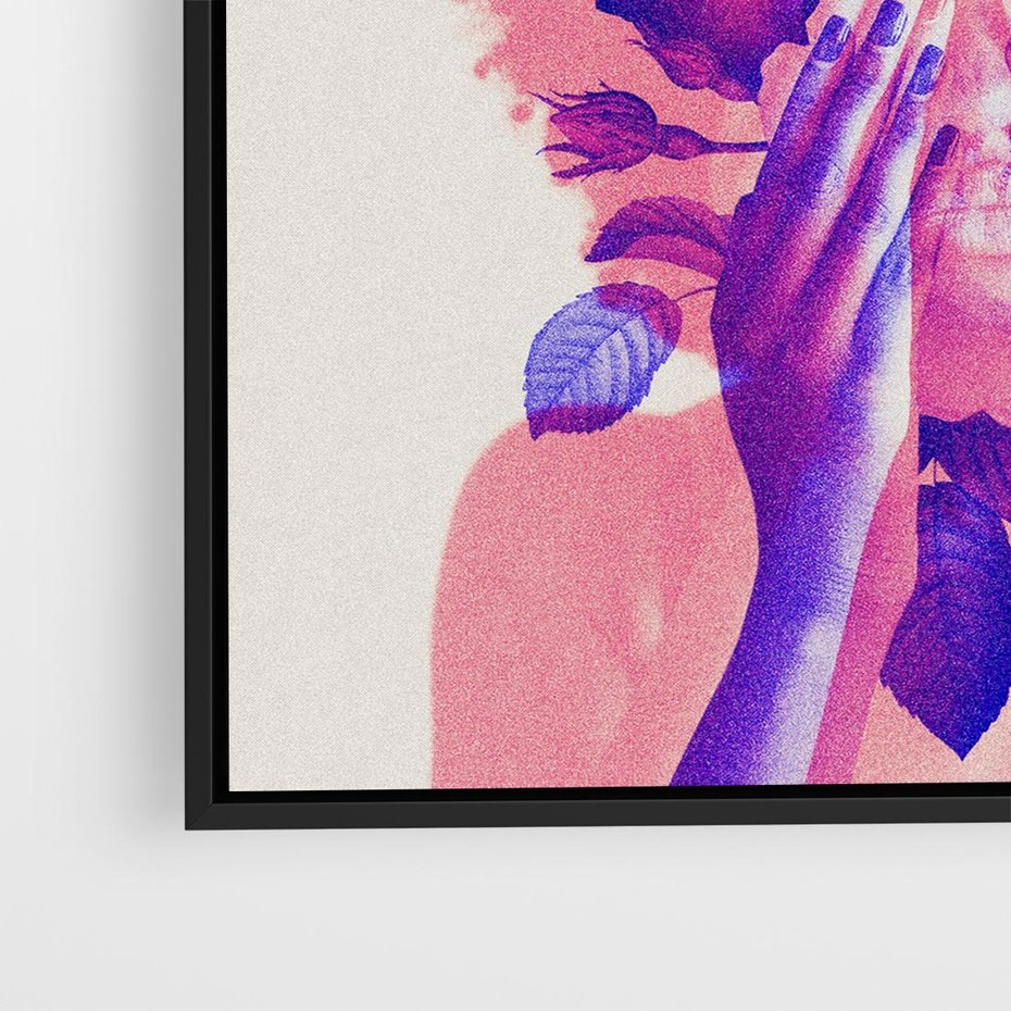Obraz w ramie 50x50 - Kwiaty we Włosach - różowa postać, grafika - rama czarna