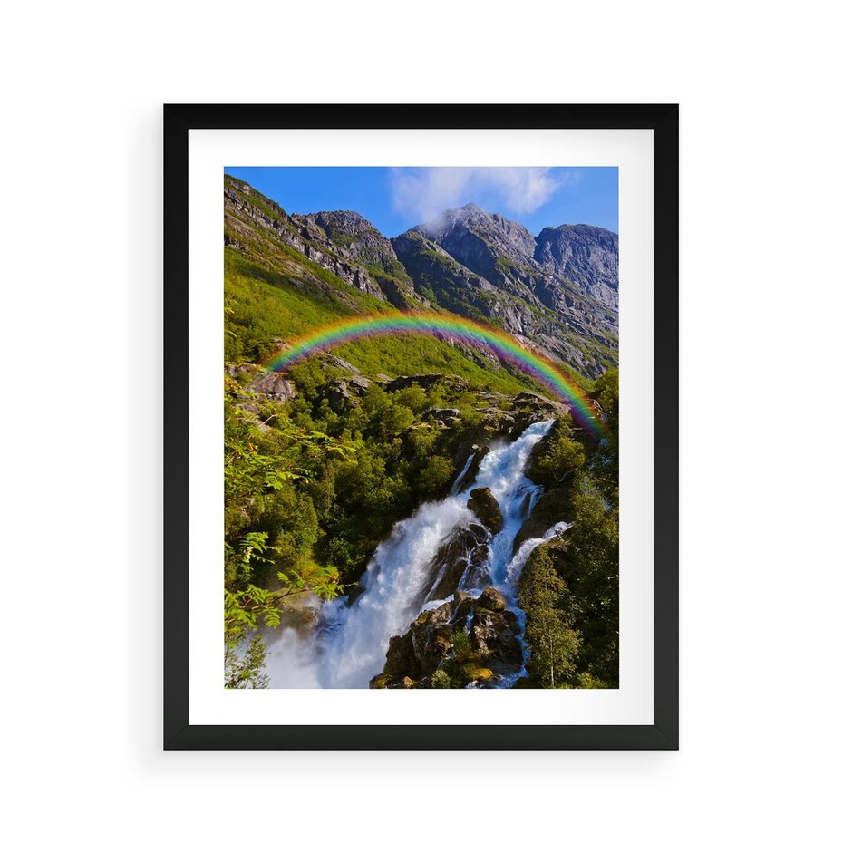 Plakat w ramie 40x50 - Tęczowe góry - harmonia kolorów - tęcza, góry - rama czarna