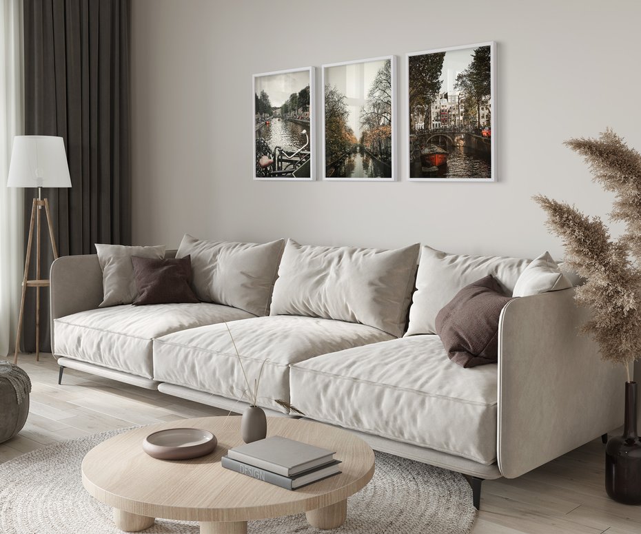 Zestaw obrazy w ramie 30x40 galeria - Kanały, miasto, woda, jesień - rama biała