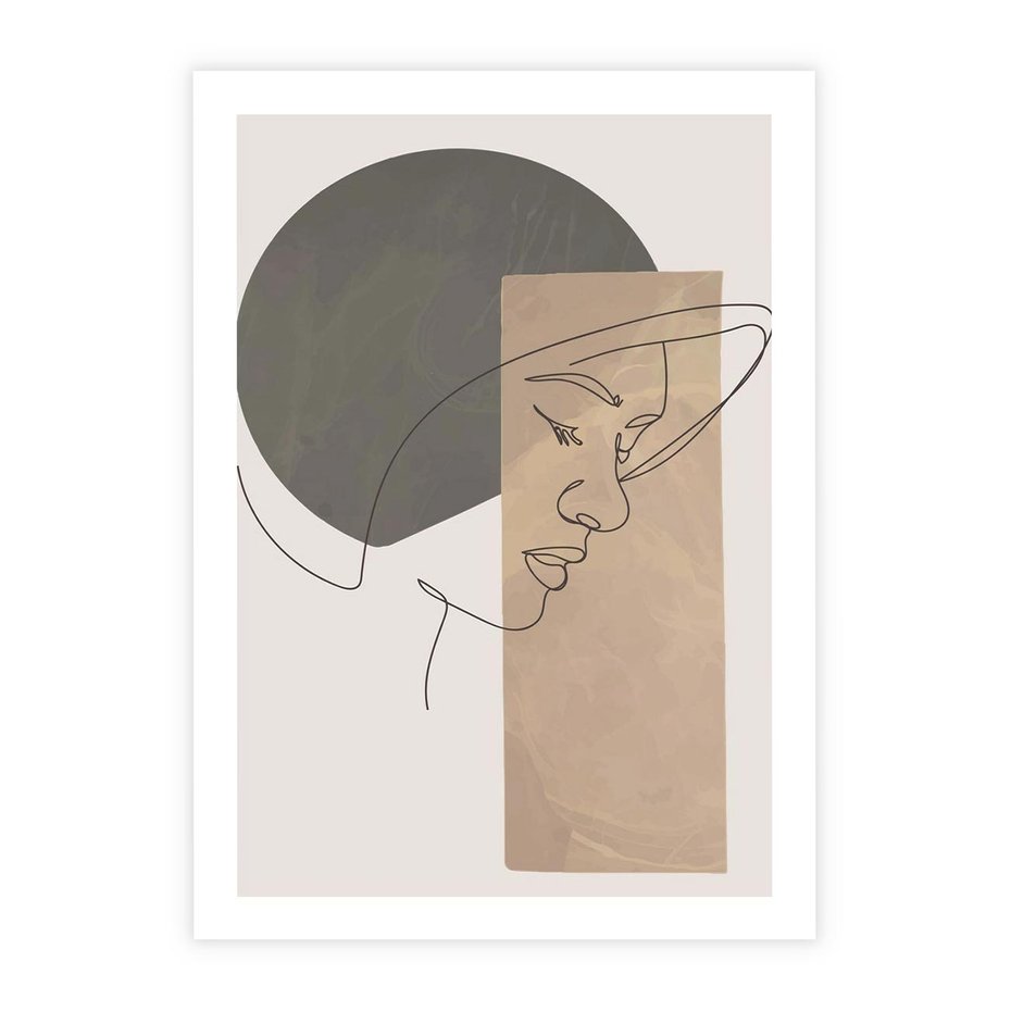 Plakat bez ramy 30x40 - Jedną Linią: Kobieca Twarz - abstrakcja, plamy w tle