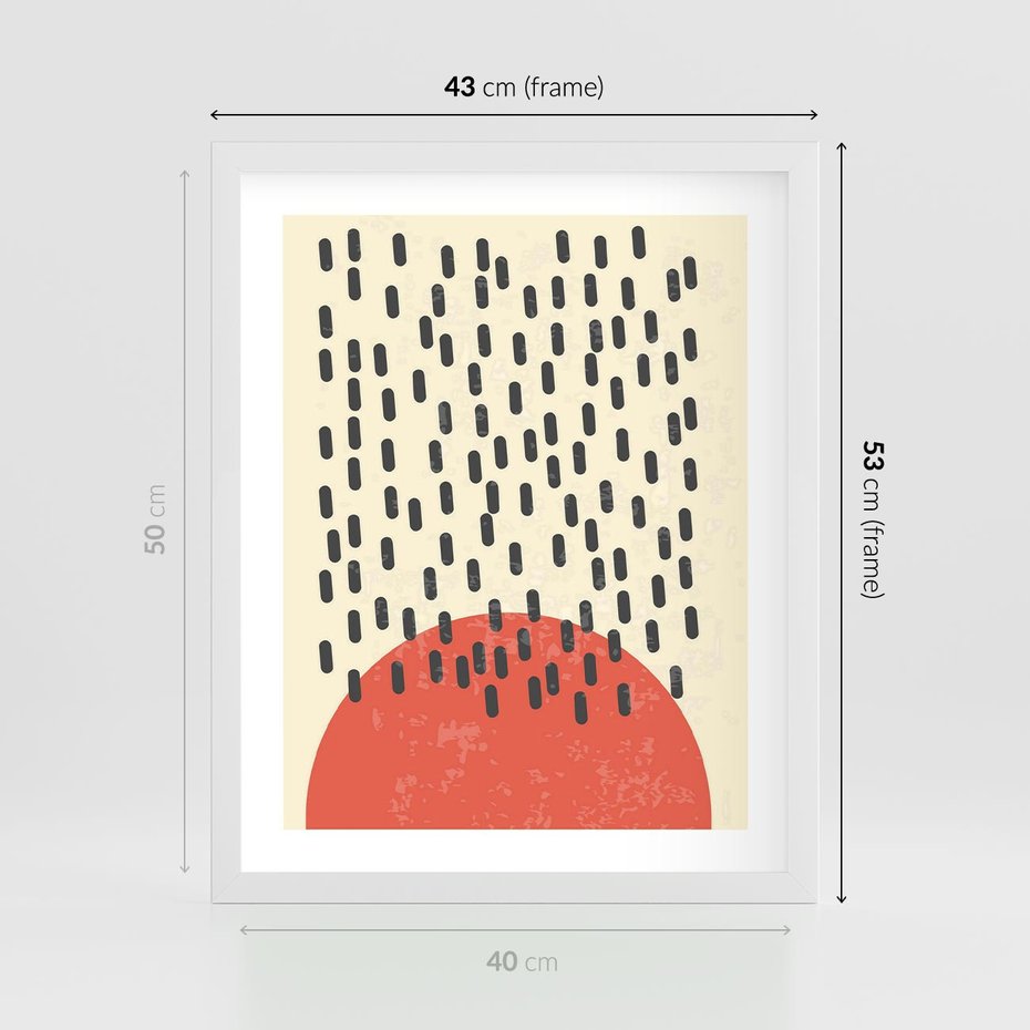 Plakat w ramie 40x50 - Czerwona Abstrakcja: Grafika z Wyrazistym Kołem - abstrakcja grafika, czerwone koło - rama biała