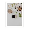 Plakat bez ramy 21x30 - Bukiet Kwiatów i Kawa na Stole - fotografia, na stole bukiet