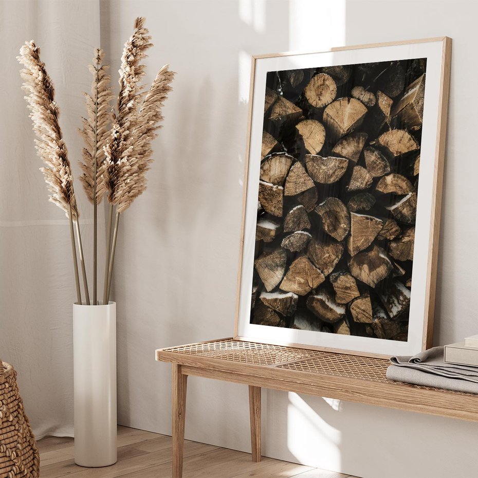 Plakat w ramie 30x40 - Piękno Prostej Formy - drewno, kłody - rama drewno
