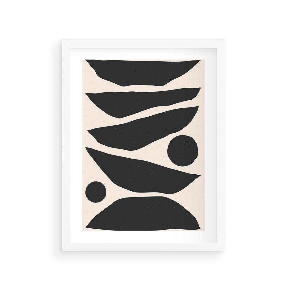 Plakat w ramie 30x40 - Modernistyczna Abstrakcja w Czerni i Bieli - abstrakcja, czarno biała grafika - rama biała