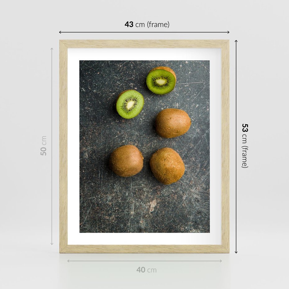 Plakat w ramie 40x50 - : Zdrowe kąski - kiwi, owoce - rama drewno