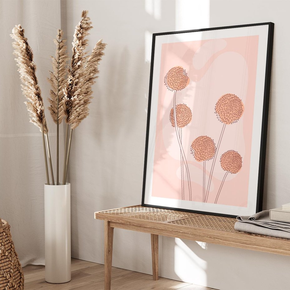 Plakat bez ramy 21x30 - Rozkwitające Emocje - minimalistyczny plakat, pudrowe kwiaty