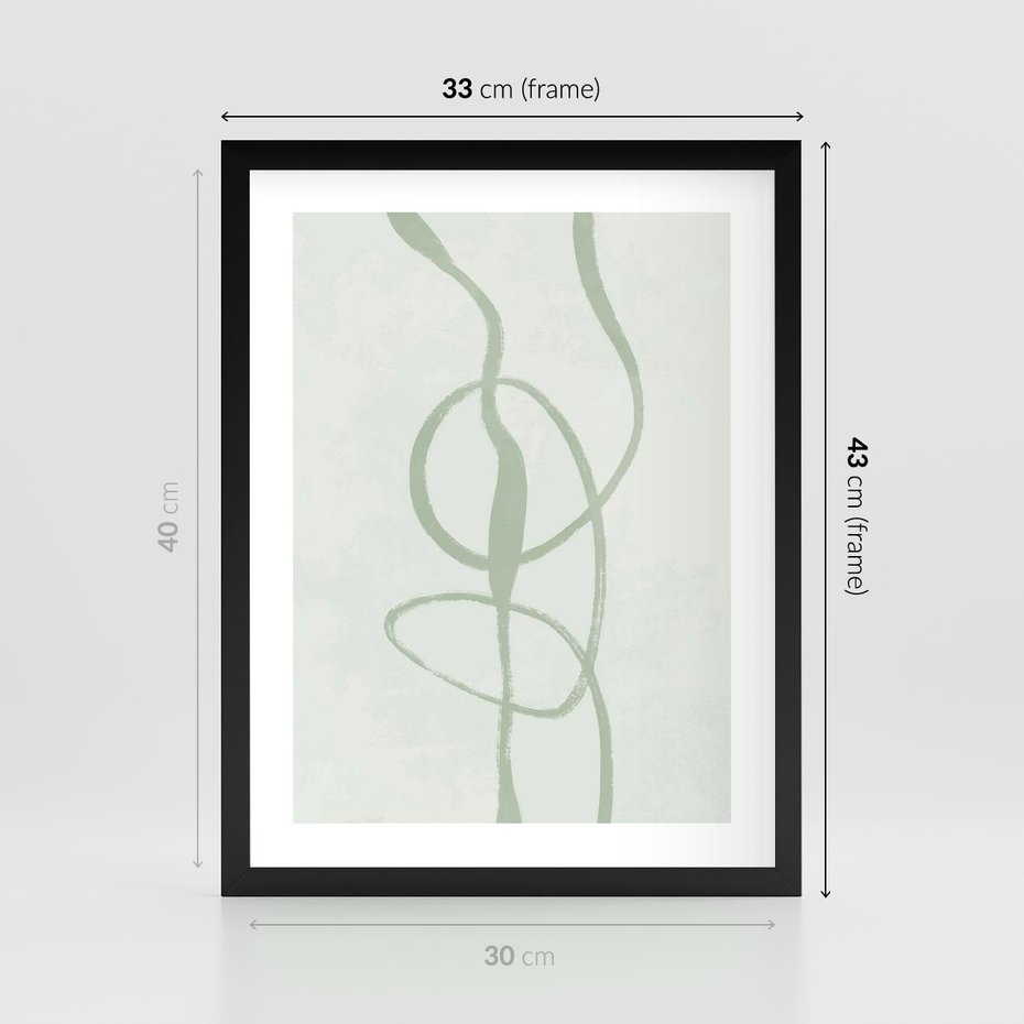 Plakat w ramie 30x40 - Zieleń Wewnętrznej Harmonii - zielona abstrakcja, zgaszona zieleń - rama czarna