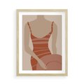 Plakat w ramie 50x70 - Kobiece Retro - minimalistyczny boho plakat, retro kobieta w stroju kąpielowym - rama drewno