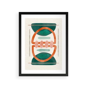 Plakat w ramie 50x70 - Oryginalny obraz abstrakcyjny w nowoczesnym stylu. Geometryczne akwarelowe kształty w intensywnych odcieniach zieleni i pomarańczu. Doskonała dekoracja dla miłośników sztuki. - abstrakcyjny obraz, sztuka nowoczesna - rama czarna
