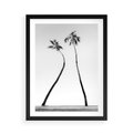 Plakat w ramie 50x70 - Samotne Palmy - czarno biała fotografia, dwie samotne palmy - rama czarna