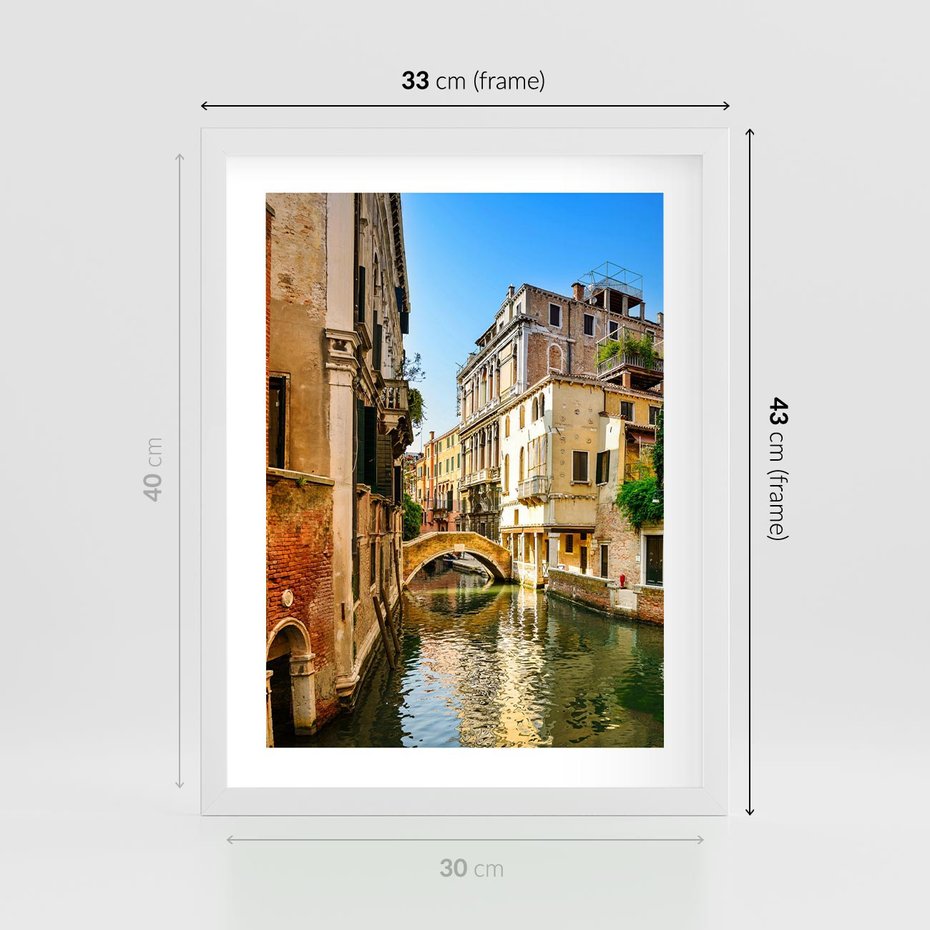 Plakat w ramie 30x40 - Magia Kanałów Weneckich - Wenecja, kanały - rama biała